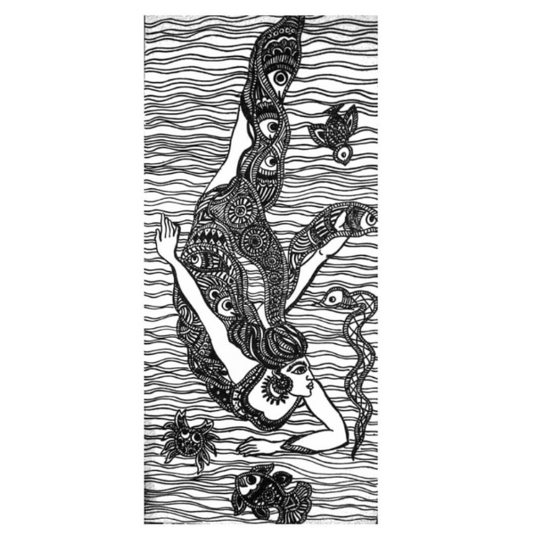 Madhubani Art Sketch Dark Mermaid