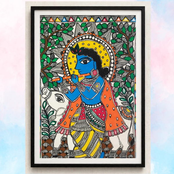 Handmade Madhubani Art – Lord Krishna