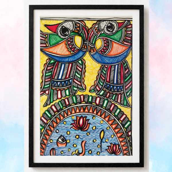 Handmade Madhubani Art | Elegant Peacock Folk Painting
