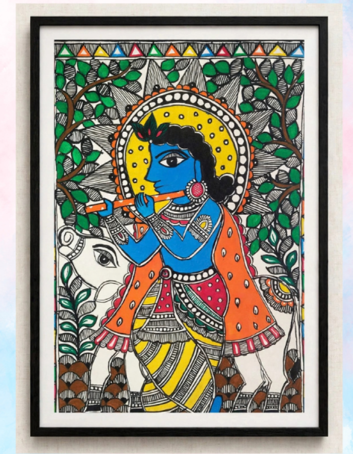 Handmade Madhubani Art – Lord Krishna